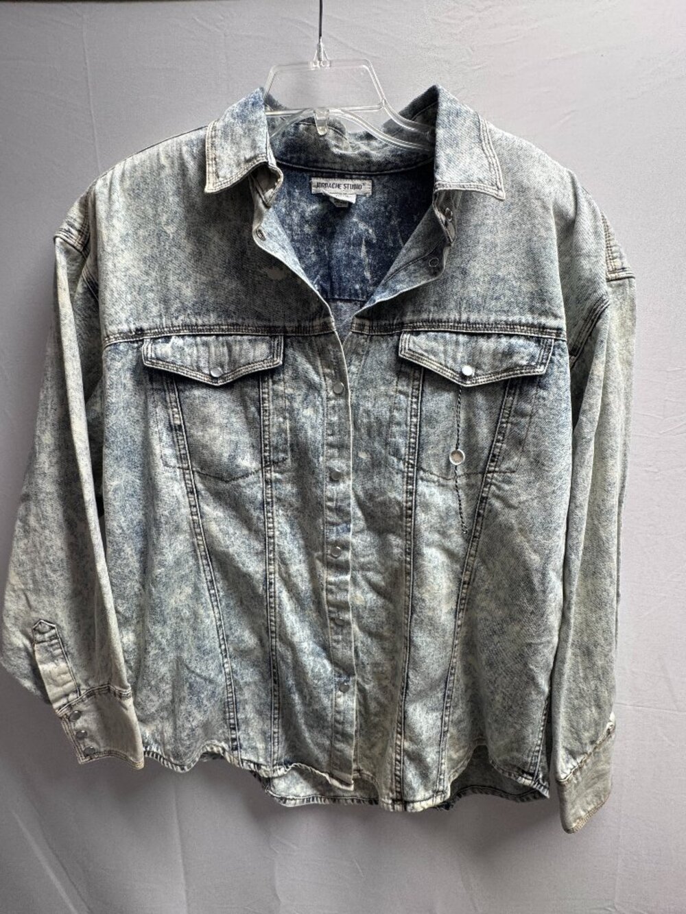 Vintage 90s Acid Washed Denim Button Down Shirt Western Cowboy Cowgirl Size L